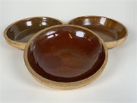3 Stoneware pottery brown glazed pie pans