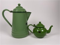 Green Enamelware Coffee Pot & Tea Pot