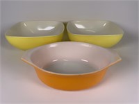 Pyrex Yellow Serving bowls & Orange casserole