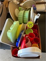 (2) Boxes of Plasticware and Tupperware