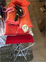 Life Vests and Folding Stool