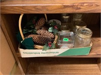 Pinecone basket and glass jars