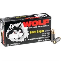 Wolf 50 Rounds 9mm Luger Ammo 115 Grain FMJ
