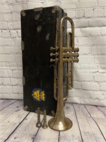 Vintage Etched Trumpet with Protective Case