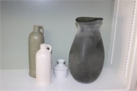 WORLD MARKET 12" VASE AND 3 POTTERY PIECES