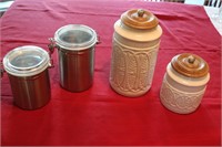 PIER ONE PAIR OF CREAM CANISTERS, 2 STAINLESS