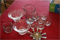 SILVERWARE BOTTLE HOLDER, PITHCER, 6 GLASSES