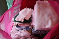 BABY CLOTHES AND BLANKET AND PINK BAG