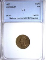 1860 Indian Cent NNC G-6 Pointed Bust