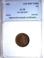 1863 Indian NNC AU-58 Civil War "Not One Cent"