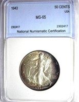 1943 Walking Liberty Half Dollar NNC MS-65