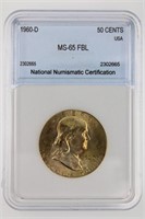 1960-D Franklin Half Dollar NNC MS-65 FBL