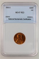 1955-S Lincoln Cent NNC MS-67 Red Price Guide $150