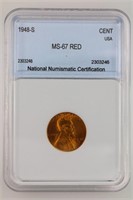 1948-S Lincoln Cent NNC MS-67 Red Price Guide $150