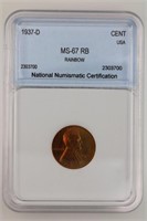 1937-D Lincoln Cent NNC MS-67 RB RAINBOW!!