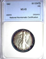 1942 Walking Lib. 50c NNC MS65 EXCELLENT TONING!!