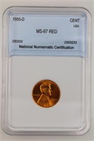 1955-D Lincoln Cent NNC MS-67 Red Price Guide $575