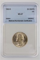1952-D Washington 25c NNC MS67 Price Guide $1650