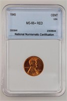 1945 Lincoln Cent NNC MS-66+ Red