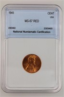1945 Lincoln Cent NNC MS-67 Red Price Guide $210