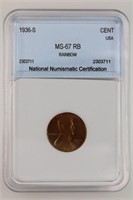 1936-S Lincoln Cent NNC MS-67 RAINBOW!!