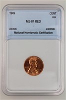 1949 Lincoln Cent NNC MS-67 Red Price Guide $1500