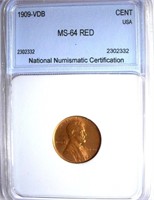1909 VDB Lincoln Cent NNC MS-64 Red