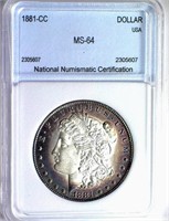 1881-CC S$1 NNC MS-64 GREAT TONING! Guide $800