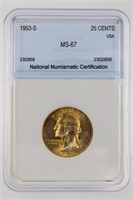 1953-S Washington 25c NNC MS67 Price Guide $200
