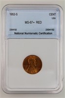 1952-S Lincoln Cent NNC MS-67+ RD Price Guide $950