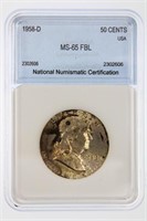 1958-D Franklin Half Dollar NNC MS-65 FBL