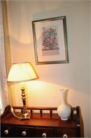 Lenox Vase, a Brass Candle Style Lamp and a Small