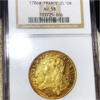 1786-H French Gold 2 Louis D'or NGC - AU58