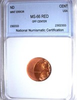 ND Lincoln Cent NNC MS-66 Off Center