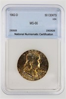 1962-D Franklin.50 NNC MS66 NICE COLOR! Guide $600