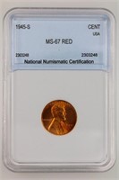 1945-S Lincoln Cent NNC MS-67 Red