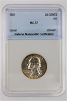 1951 Washington Quarter NNC MS-67 Price Guide $250
