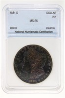 1881-S Morgan S$1 NNC MS-66 IRIDESCENT! Guide $335