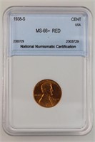 1938-S Lincoln Cent NNC MS-66+ Red