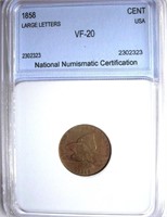 1858 Flying Eagle Cent NNC VF-20 Large Letters