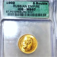 1902 Russian Gold 5 Roubles ICG - MS67