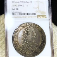 1636 Austria Silver Taler NGC - AU50 DAV-3111