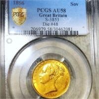 1866 Great Britain Gold Sovereign PCGS - AU58
