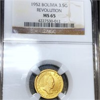 1952 Bolivian Gold 3.5 Bolivianos NGC - MS65