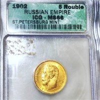 1902 Russian Gold 5 Rouble ICG - MS66