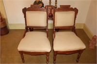 Pair of Wooden Victorian Chairs with Tan