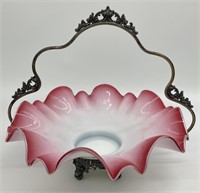 Victorian Era Art Glass Bride's Bowl on Stand