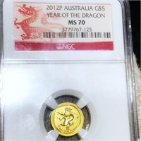 2012 Australian $5 Gold Coin NGC - MS70 1/10Oz