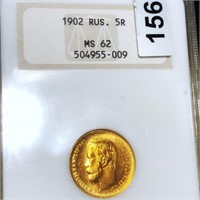 1902 Russian Gold 5 Rouble NGC - MS62