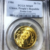 1986 Chinese Gold Panda 50 Yen PCGS - MS69